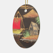 Rote Segelboote Landschaft Ölgemälde Kunst drucken Keramikornament (Links)