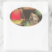 Rote Segelboote Landschaft Ölgemälde Kunst drucken Ovaler Aufkleber (Tasche)