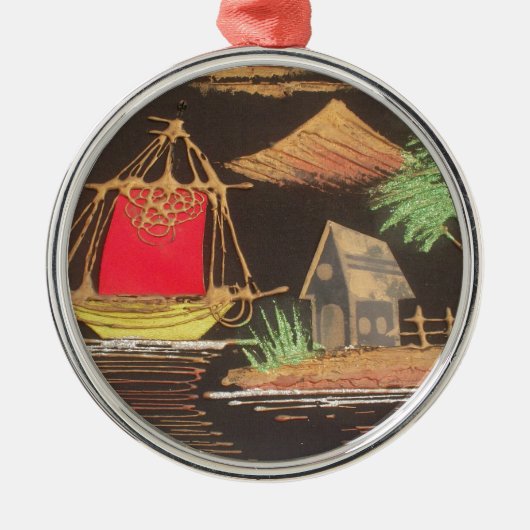 Rote Segelboote Landschaft Ölgemälde Kunst drucken Silbernes Ornament (Vorne)