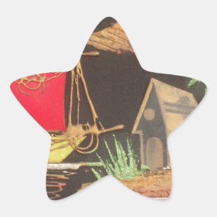 Rote Segelboote Landschaft Ölgemälde Kunst drucken Stern-Aufkleber