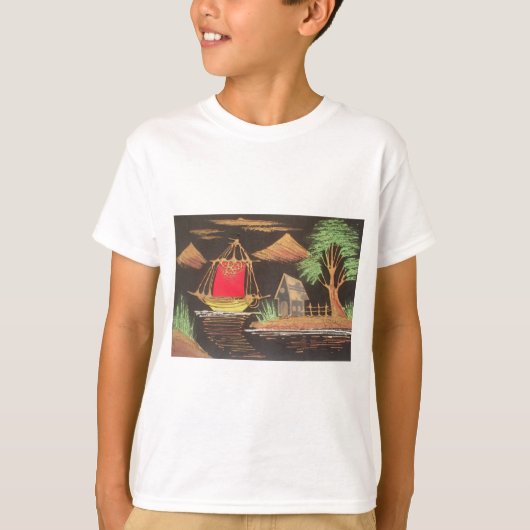 Rote Segelboote Landschaft Ölgemälde Kunst drucken T-Shirt (Vorderseite)