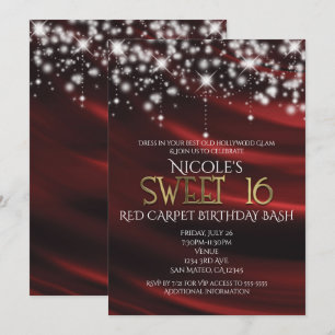 Rote Seide & Glitzergold Sweet 16 Glam Einladungen