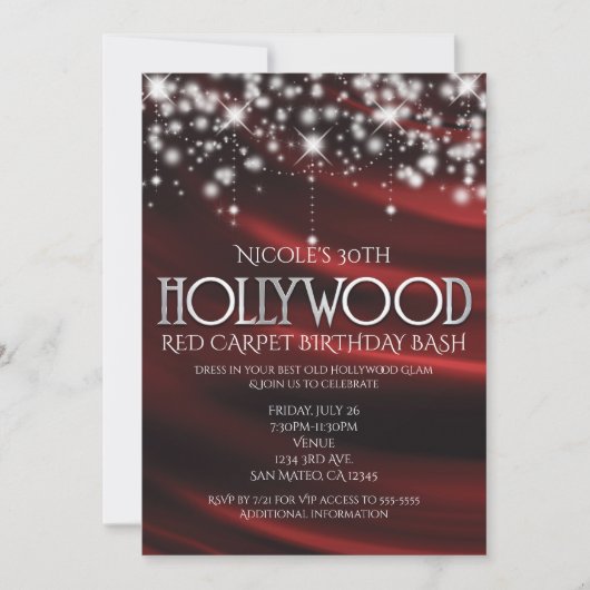 Rote Seide & Sparkle Silver Hollywood Einladungen (Vorderseite)