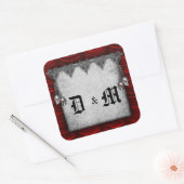 Rote Seide und Skulls Gotische Hochzeit Quadratischer Aufkleber (Umschlag)