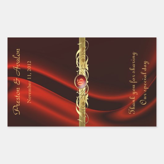 Rote Seidengoldtrolle Hochzeitwein Rechteckiger Aufkleber (Vorderseite)