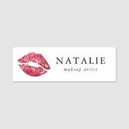 Rote Sequins Glitzer Lips Makeup Artist Namensschild