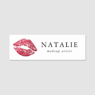 Rote Sequins Glitzer Lips Makeup Artist Namensschild