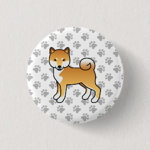 Rote Shiba Inu süße Cartoon-Hund-Illustration & Pf Button