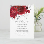 Rote Silber Blumenrose Hochzeit   Einladung (Stehend Vorderseite)