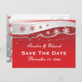 Rote, silbergraue Schneeflocke Hochzeit Save the D Ankündigungspostkarte (Vorne/Hinten)