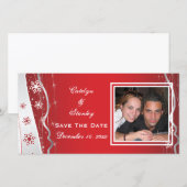 Rote, silbergraue Schneeflocke Hochzeit Save the D Date (Vorne/Hinten)
