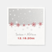 Rote, silbergraue Schneeflocke Moderne Hochzeit Serviette (Vorderseite)