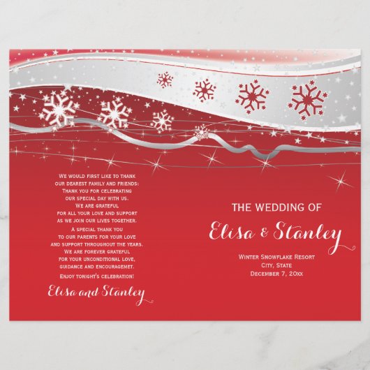 Rote, silbergraue Schneeflocken gefaltet Hochzeits (Vorderseite)