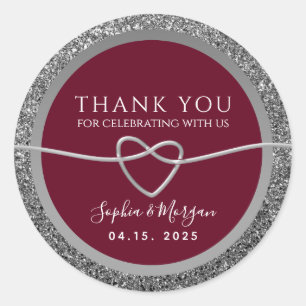 Rote Silberne Hochzeits-Dankeschön Runder Aufkleber
