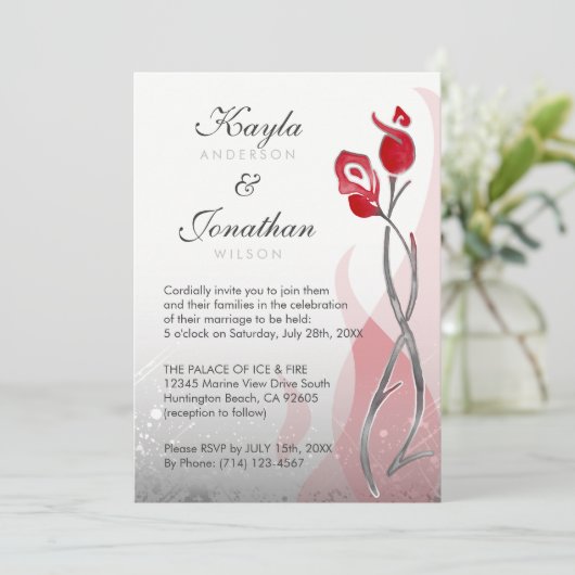 Rote silberne Rosen der Eis-u. Einladung (Stehend Vorderseite)