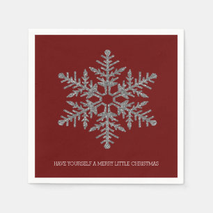 Rote silberne Schneeflocke Serviette