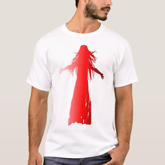 Rote Silhouette einer Frau mit langen Haaren T-Shirt (Vorderseite)