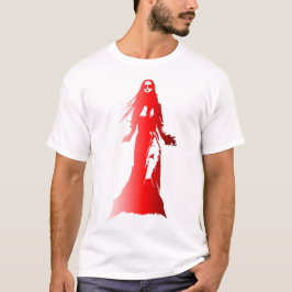 Rote Silhouette einer Frau mit langhaarigem b T-Shirt