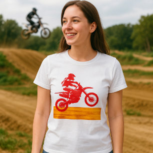 Rote Silhouette eines Motocross Dirt Bike Fahrers T-Shirt
