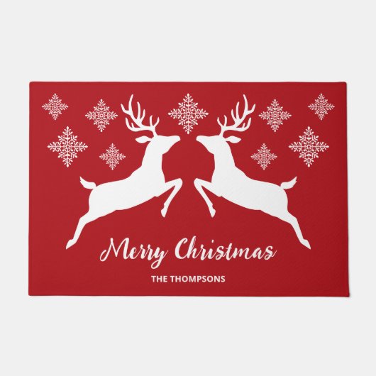 Rote Silhouetten mit Schneeflocken Fußmatte (Vorderseite)