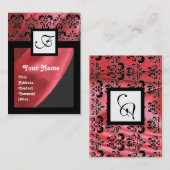 ROTE SILK DAMASK KLOTH, SQUARE MONOGRAMM VISITENKARTE (Vorne/Hinten)
