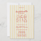 Rote Sketch Bachelorette Wochenende Gelbe Streifen Einladung (Vorderseite)