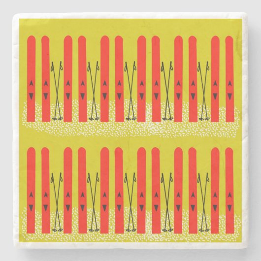 Rote Skier auf gelbem Untersetzer (Vorderseite)