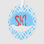 Rote Skier und Schnee in einem Oval Ornament (Vorderseite)