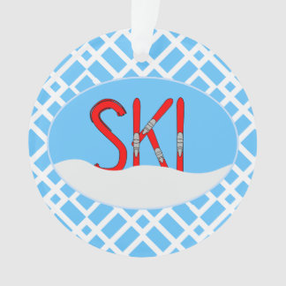 Rote Skier und Schnee in einem Oval Ornament