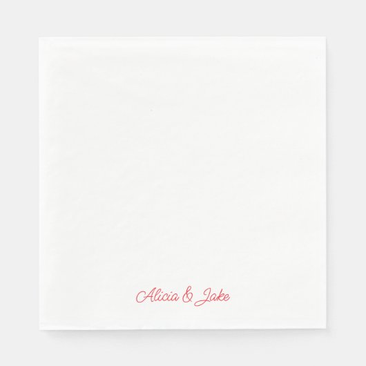 Rote Skriptnamen Personalisierte Luncheon Hochzeit Serviette (Vorderseite)