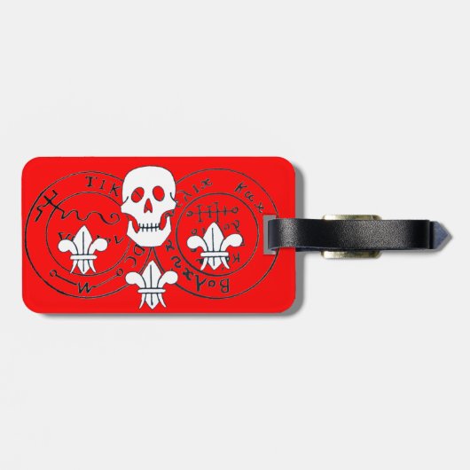 ROTE SKULL- UND FLEUR-DE-LISE/PIRATES-TREASKARTEN GEPÄCKANHÄNGER (Rückseite horizontal)