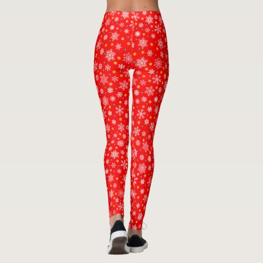 Rote Snowflake Festivals Roter Urlaub Rot Elegante Leggings (Rückseite)