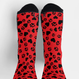 Rote Socken mit schwarzen Paw-Prints