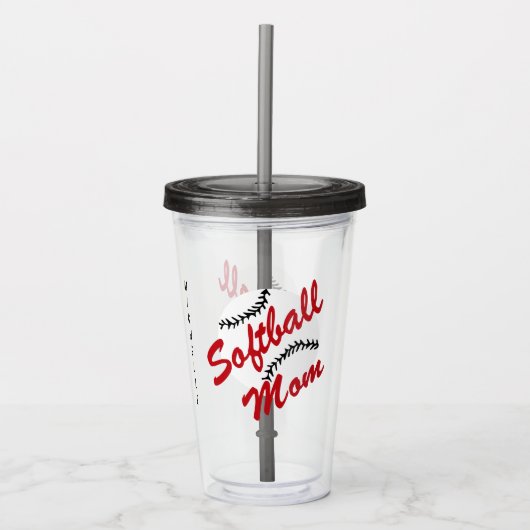 Rote Softball-Mama personalisiert Acryltrinkbecher (Vorderseite)