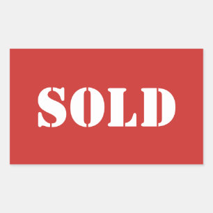 Rote SOLD-Typografie-Wortdruck Rechteckiger Aufkleber
