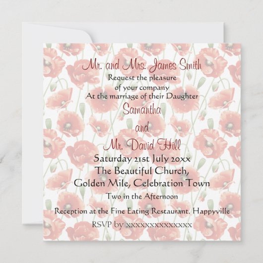 Rote Sommer-Mohnblumen, die Einladung Wedding sind (Rückseite)