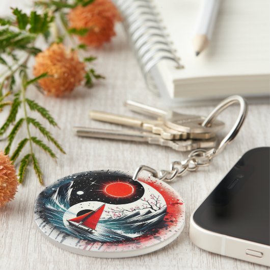 Rote Sonne am See Schlüsselanhänger (Vorderseite rechts)