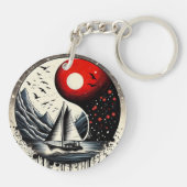 Rote Sonne am See Schlüsselanhänger (Rückseite)