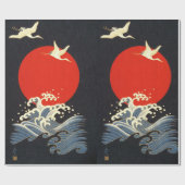 ROTE SONNE, JAPANISCHE FLIEGENDE KRÄNE, MEERWELLEN GESCHENKPAPIER (Flach)