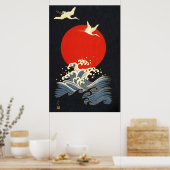 ROTE SONNE, JAPANISCHE FLIEGENDE KRÄNE, MEERWELLEN POSTER (Küche)
