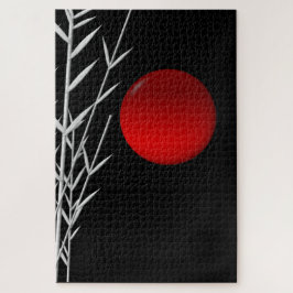 Rote Sonne Schwarz-weiß Zen-Kissen Puzzle
