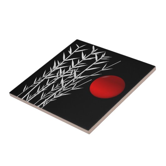 Rote Sonne Schwarz-weißer Zen Fliese (Seite)