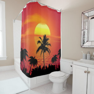 Rote Sonne Tropischer Palm Beach Duschvorhang