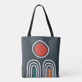 Rote Sonne über Boho-Regenbögen, abstrakte Linienk Tasche (Rückseite)