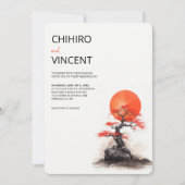 Rote Sonne und alte Sakura Hochzeit Einladung (Vorderseite)