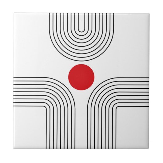 Rote Sonne und schwarz-weiße Arkaden aus dem Mitte Fliese (Vorderseite)