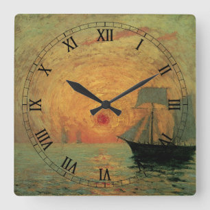 Rote Sonne von Maxime Maufra, Vintage Impressionis Quadratische Wanduhr