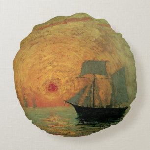 Rote Sonne von Maxime Maufra, Vintage-Impressionis Rundes Kissen
