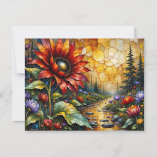Rote Sonnenblume im Tal am Bach