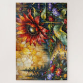 Rote Sonnenblume im Tal am Bach Puzzle (Vertikal)